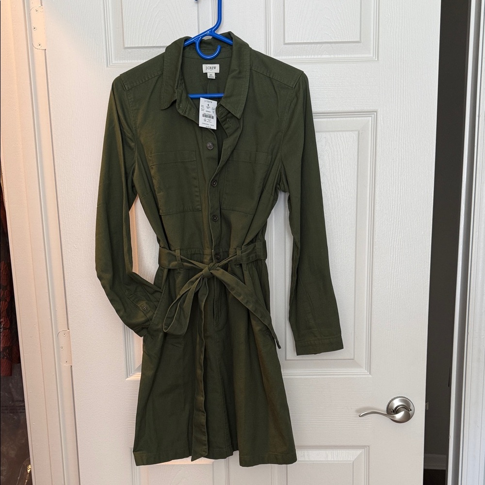 J. Crew Dark Green Button-Up Mini Dress